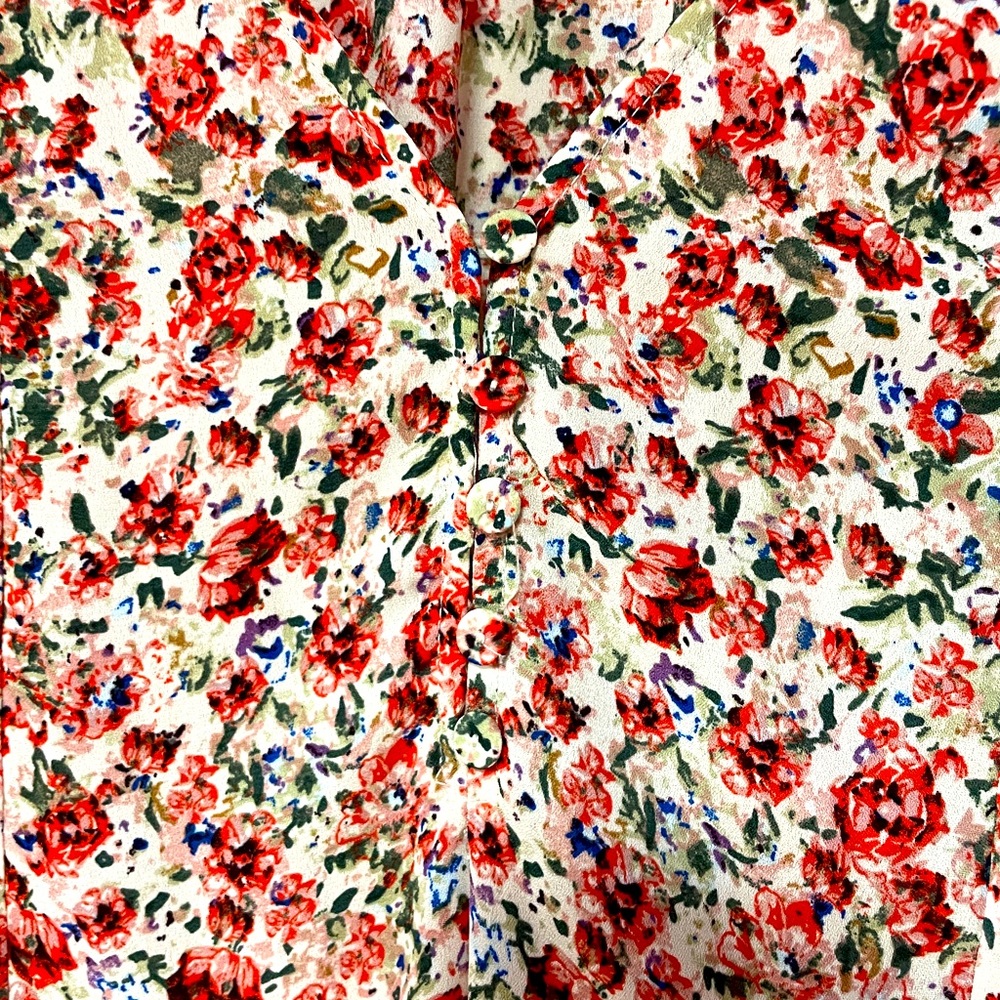 Carolina Belle Pink White Green Floral Short Sleeve Hi-Low Blouse Sz 1X - Picture 6 of 6